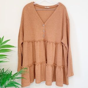 And The Why Long Sleeve Oversized Mustard Top Sz M